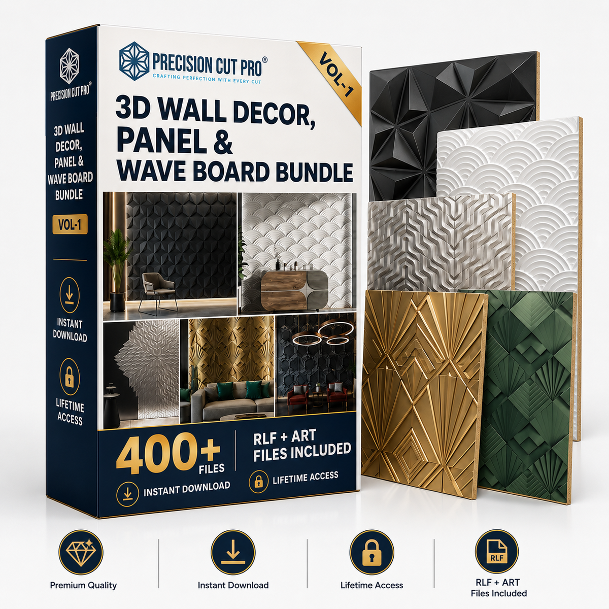3D Wall Decor & Wave Panel CNC Design Bundle – VOL 1 | 400+ RLF & ART Files